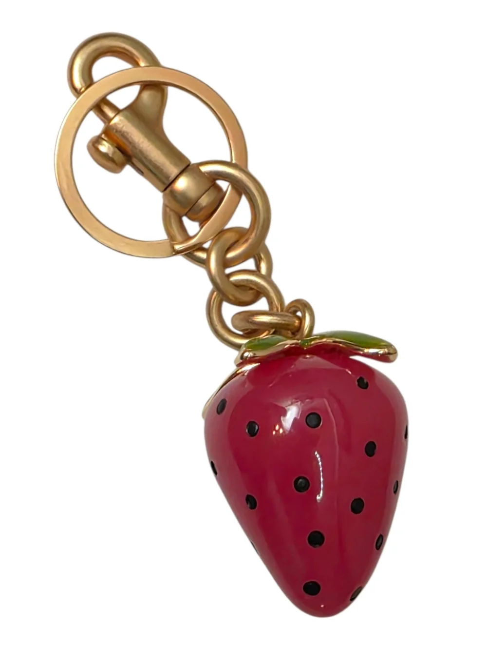 Gold-tone Strawberry Charm Keychain - Pink Strawberry Accent